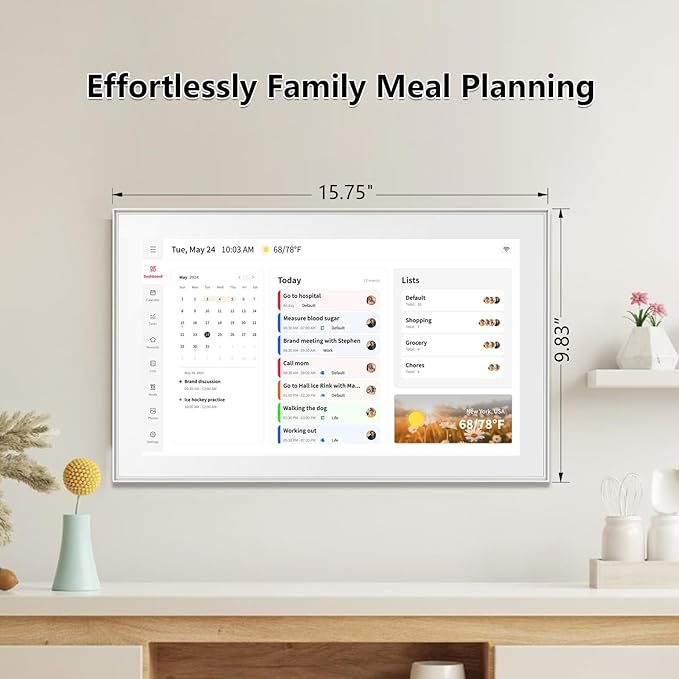 Moonka 15.6" Wall Planner Digital Calendar & Chore Chart, Smart Full HD Touchscreen Interactive Display for Family Schedules, Meal Planner, To Do List, Great for Organizing Your 2026 Calendar