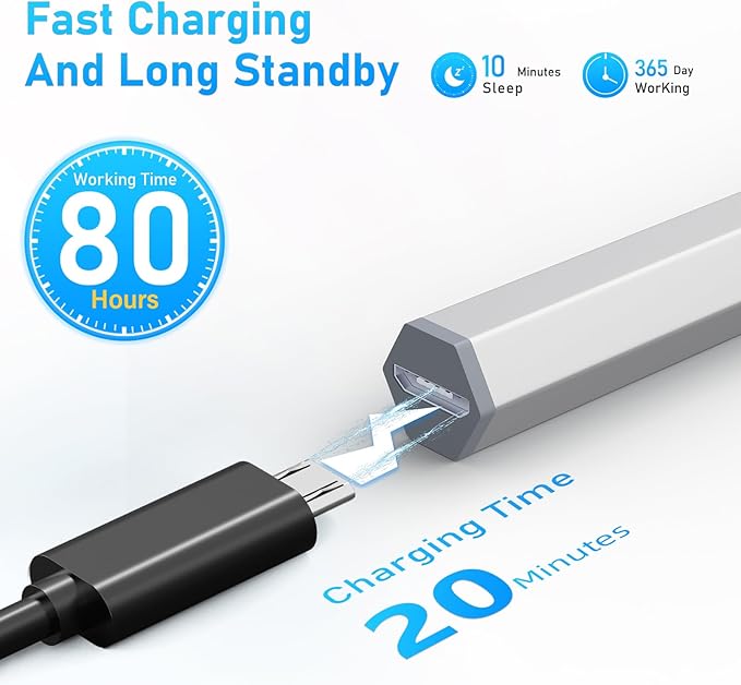 Stylus Pen for HP Envy X360 Pavilion X360 Specter X360 Spectre X2 Envy X2 Rechargeable MPP 2.0 Tilt Active Pen with 4096 Pressure Sensitivity, Palm Rejection, Hexagonal Pen Design, Silver