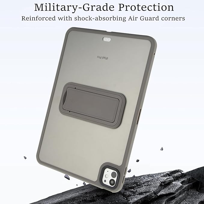 Dteck for iPad Pro 11-inch (M4/M5) 2024/2025 Release Thin Clear Case with Foldable Kickstand, Slim Fit and Lightweight, Scratch Resistant Protective Simple Transparent Tablet Back Cover Shell, Gray