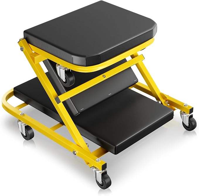 Auto Dynasty 40" Z-Creeper Seat, 2-in-1 Foldable Garage Creeper Shop Seat, 330 LBS Capacity Automotive Mechanic Repair Under Car Rolling Creeper Seat, Yellow