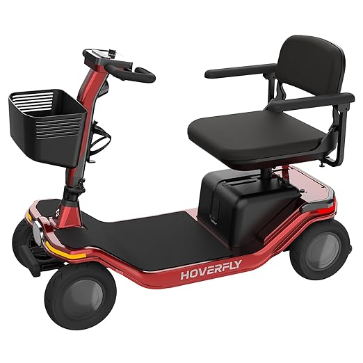 Hoverfly T5 Mobility Scooter for Seniors, Max 16.8-Mile Range & 5 mph, 3-Position Seat & Anti-Slip Rear Wheel, Removed Battery & Quick Fold Design, Solid 9" Tire&330 lb Capacity, Ease of Assembly Red