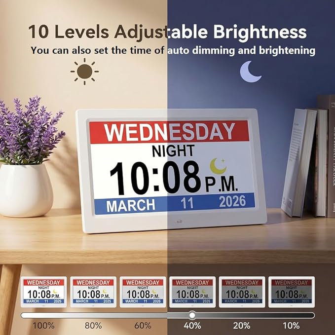 11.5 Inch Extra Large Digital Talking Clock with 27 Alarms, Auto DST, Talking Time, 20 Custom Reminders, 10-Level Auto Dimmer, Day Date Calendar Clock for Seniors Dementia Alzheimers, with Remote