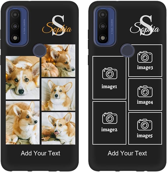 Styletify Personalized Picture Case for Motorola Moto G Pure Customized Name Initials Phone Cover, Custom Multi-Picture Collage Shock-Resistant Soft Protective TPU Case, Gifts for Mother's Day, Black