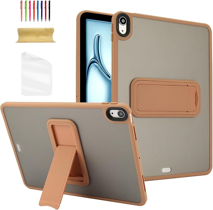 Dteck for iPad Pro 13-inch (M4/M5) 2024/2025 Release Clear Case with Foldable Kickstand, Screen Protector Film, Stylus, Slim Fit Lightweight Protective Thin Transparent Tablet Back Cover Shell, Brown