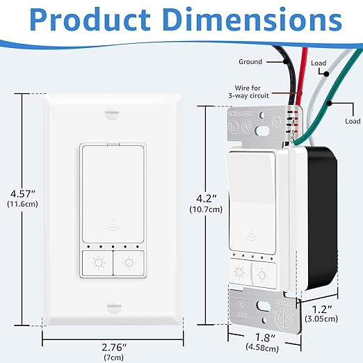 1 Pack Smart Dimmer Switch, Single Pole with Neutral Wire Required, 2.4GHz WiFi Switch Compatible with Alexa & Google Home, No Hub Needed, 150W Max LED/CFL 600W Max Incandescent, ETL Certified, White