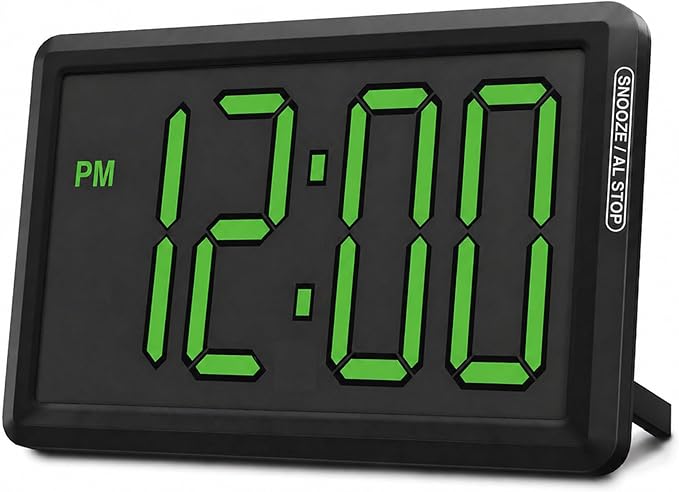 KWANWA Digital Alarm Clock, 3.8-inch Extra Large LED/LCD Digits, Battery or USB Powered, Auto Light Sensor for Day/Night, Wall Clock & Desktop Stand for Seniors, Bedroom, Office, Living Room