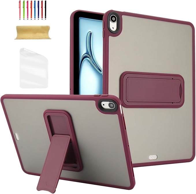 Dteck for iPad Pro 13-inch (M4/M5) 2024/2025 Release Clear Case with Foldable Kickstand, Screen Protector Film, Stylus, Slim Fit Lightweight Protective Thin Transparent Tablet Back Cover Shell, Red