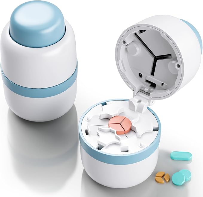 Pill Cutter - Pill Splitter for Small Pills with Stainless Steel Blade in one Third/Fourth, Suitable for Cuting Vitamins, Tablets (1-3 Blue New)