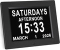 KASTISS 8 Inch Digital Calendar Alarm Day Clock, Large Digital Clock Easy-to-Read, Impaired Vision People, 12 Customizable Alarms, Dementia, Alzheimer’s, Elderly Care & Bedroom/Kitchen (Black)