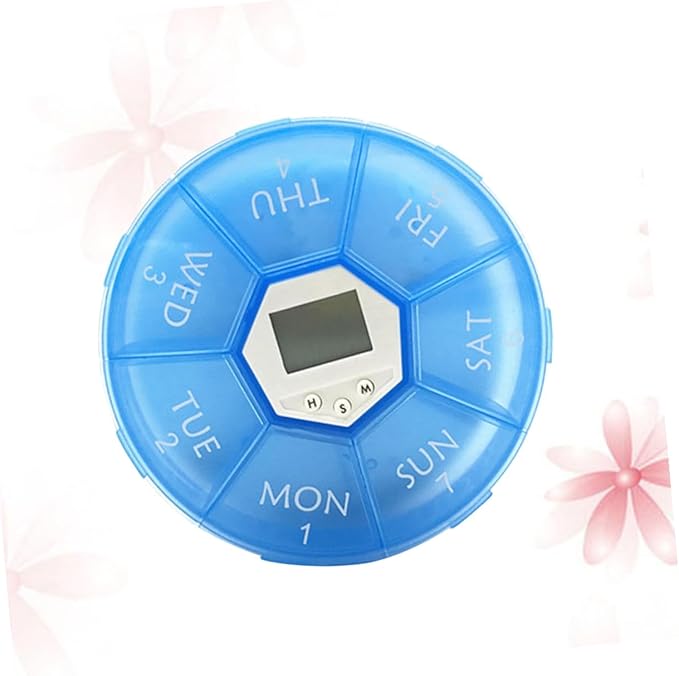 Compartments Electronic Medication Reminder Pill Box with Alarm Clock Portable Weekly Pill Organizer for Patients See-Through Lids and Day Markings Blue English Edition