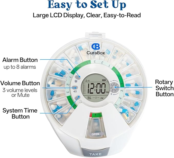 Bluetooth Automatic Pill Dispenser 21 Pods with App Adherence Tracking Key Lock
