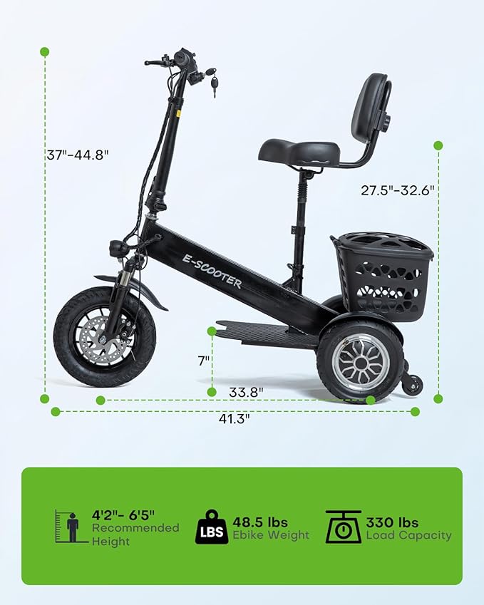 3 Wheel Mobility Scooter for Adults & Seniors, Lightweight Foldable Travel Scooter, 36V 500W Powerful Motors, 48 lbs Portable Design, Long-Range Electric Mobility Device, Supports up to 330 lbs