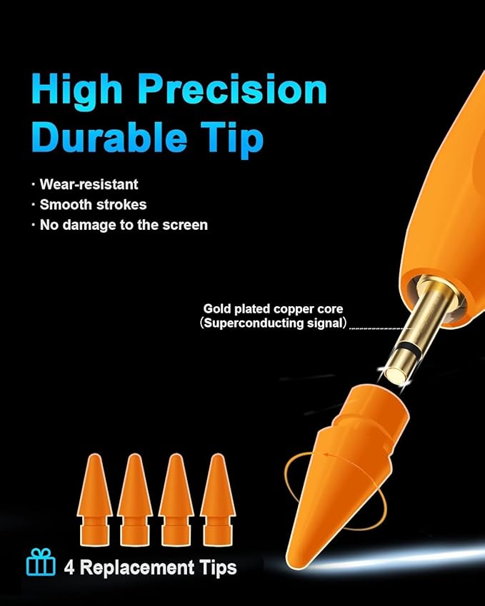 Stylus Pen for iPad - Type-c Charging Pencil for ipad Palm Rejection Active Pen Compatible with (2018-2026) Apple iPad 6/7/8/9/10/11(A16), Pro 11"/12.9"/13"M4/M5, Air 3/4/5/M2/M3/M4, Mini 5/6 (Orange)
