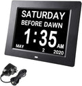 8 Inch LCD Digital Calendar Day Clock, Dementia Large Clock with 8 Alarm Settings Adjustable Brightness, High Resolution Alarm Clock for Seniors (Black)