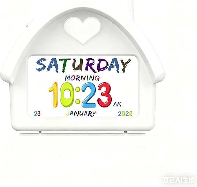 Kids Alarm Clock with 4.3'' HD Digital Screen, Calendar Countdown Ambient Lighting White Noise Remote Control Function Perfect for Kids