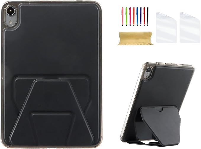 Dteck for iPad mini (A17 Pro), Mini 6 (6th Generation) 8.3" Slim Case with Kickstand/2 Screen Protector Films/Stylus, Ultra Thin Lightweight Solid Color PU Leather Protective Back Cover Shell, Black