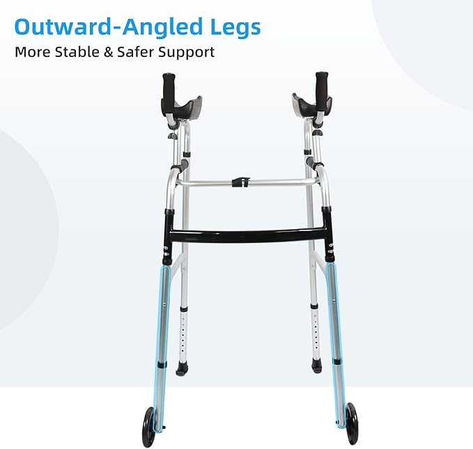 2-Pack Walker Wheels Replacement with Precision Ball Bearings, 6-Inch All-Terrain Wheels for Walkers with Outward-Angled Legs, 7-Level Height Adjustable, 350lbs Heavy Duty, Slip-Resistant Traction