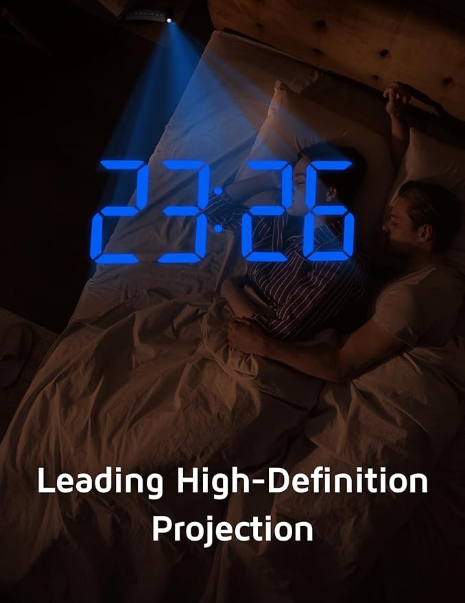 GOLOZA Projection Alarm Clock, Digital Clock with 180° Rotatable Projector, 3-Level Brightness Dimmer, Clear LED Display, USB Charger, Progressive Volume, 9mins Snooze,12/24H, for Bedroom