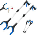32" Grabber Reacher Tool, 2-Pack Foldable Reacher Grabber Pickup Tool with Buckle and Rope and with 360° Rotating Jaw & Magnet, Lightweight Grabbers for Seniors Heavy Duty(Blue)