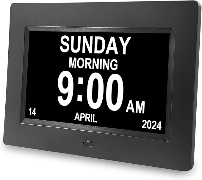 SSA Digital Calendar Alarm Day Clock for Senior, Dementia Clock with HD Screen, Remote Control, Adjustable Brightness, Multiple Alarm Options, Alarm Clock Ideal for Alzheimers & Memory Loss