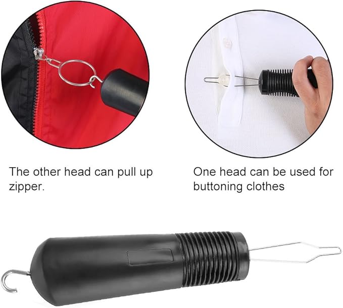 01 Button Hook Helper, Dressing Aid for Arthritis, Joint Pain, Carpal Tunnel, One Hand Use, Black, Plastic, Daily Living Clothing Buttoning Aids