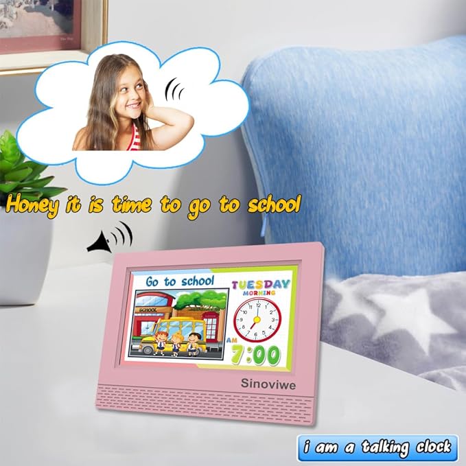 Digital Alarm Clock with 7'' HD Screen, Calendar Function,It is Perfect for Kids Aged 3-18 Years Old with Remote Control and Custom Reminder Function for Birthdays