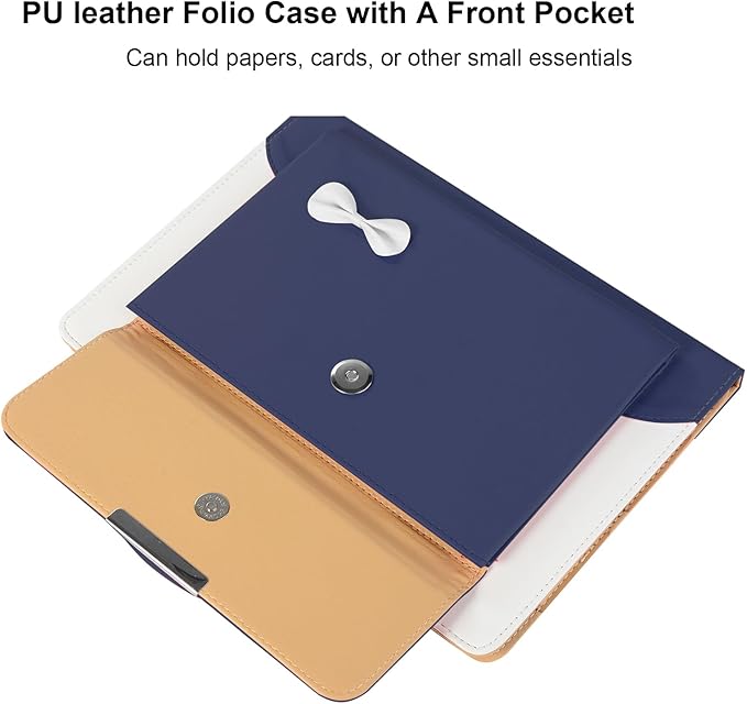 Dteck for iPad mini (A17 Pro/6th Generation) 8.3" Folio Case with Handle/Front Pocket, Auto Sleep Wake/Adjustable Stand Angles, Lightweight PU Leather Cover with Stylus/Screen Protector Film, Blue