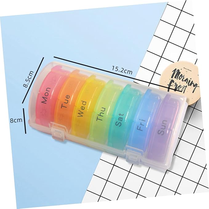 Baluue Pill Container Round Portable 21 Compartment Weekly Organizer Medicine Holder Rainbow Dispenser
