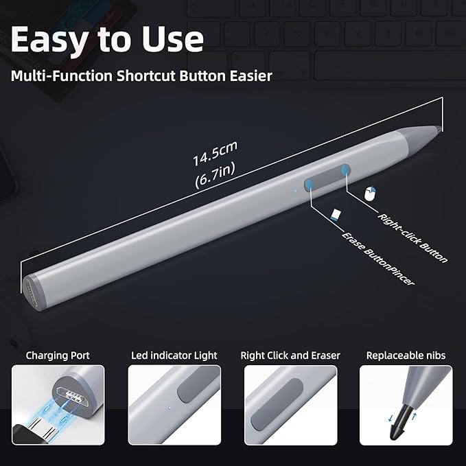 Stylus Pen for HP Envy X360 Pavilion X360 Specter X360 Spectre X2 Envy X2 Rechargeable MPP 2.0 Tilt Active Pen with 4096 Pressure Sensitivity, Palm Rejection, Triangular Pen Body Design, Silver