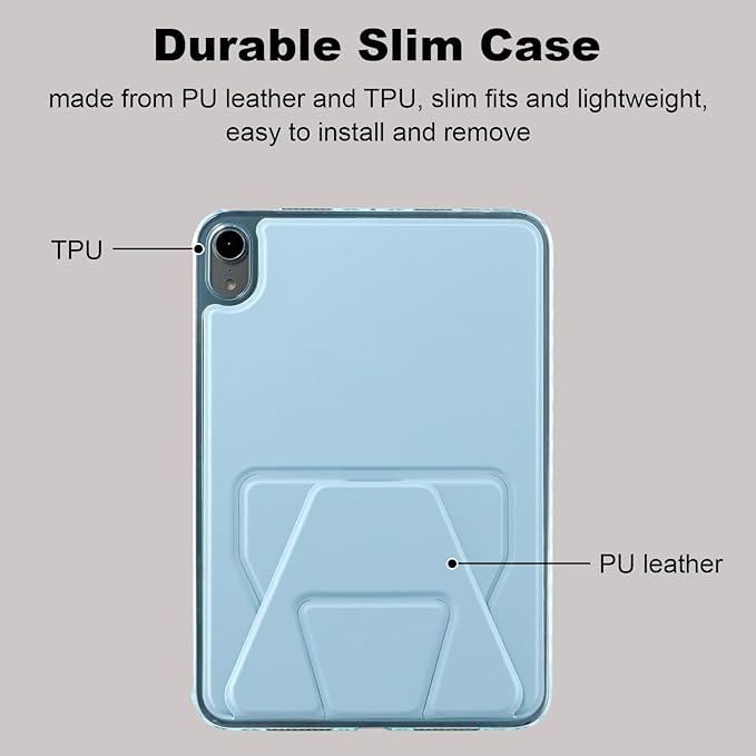 Dteck for iPad mini (A17 Pro), Mini 6 (6th Generation) 8.3" Slim Case with Kickstand/2 Screen Protector Films/Stylus, Ultra Thin Lightweight Solid Color PU Leather Protective Back Cover Shell, Blue