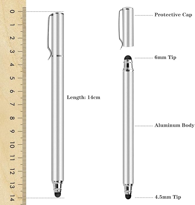Stylus Touch Screen Pen Compatible with OnePlus 15/15R - Fiber Tip Aluminum Lightweight Silver Color