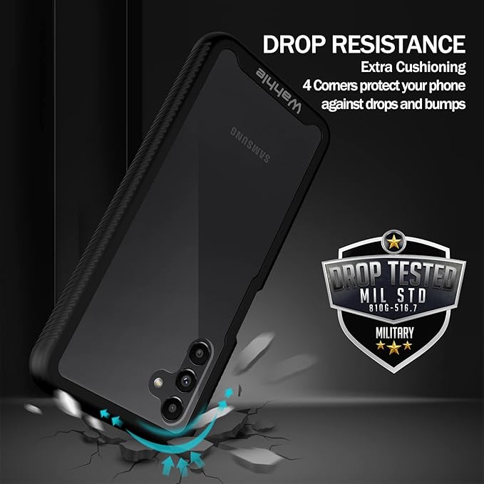 wahhle Compatible with Samsung Galaxy A13 5G Case, Built in Screen Protector Full Body Shockproof Slim Fit Bumper Protective Phone Cover for Samsung A13 5G 6.5 Inch Men Women-Black/Clear