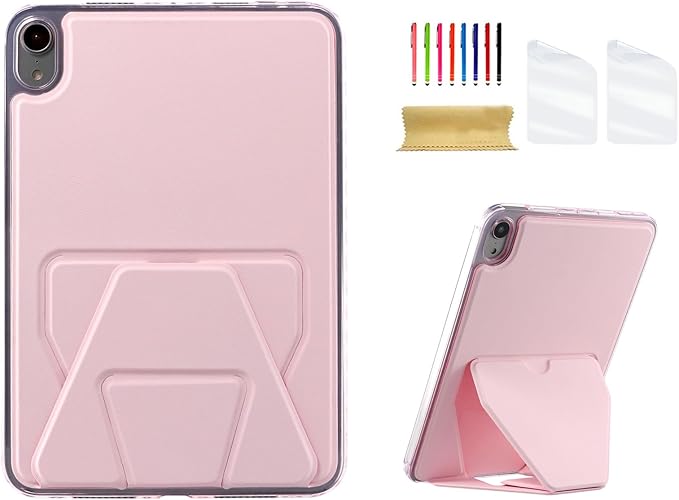 Dteck for iPad mini (A17 Pro), Mini 6 (6th Generation) 8.3" Slim Case with Kickstand/2 Screen Protector Films/Stylus, Ultra Thin Lightweight Solid Color PU Leather Protective Back Cover Shell, Pink