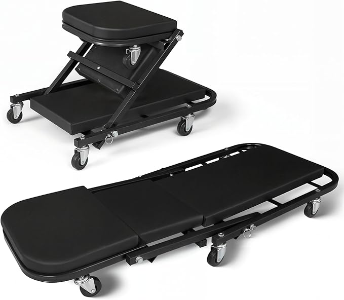 Magshion Garage Creeper Seats on Wheels, Length 40" 330 lbs Capacity 2 in 1 Folding Mechanic Creeper Garage Stool Lay Down or Sit (Black)