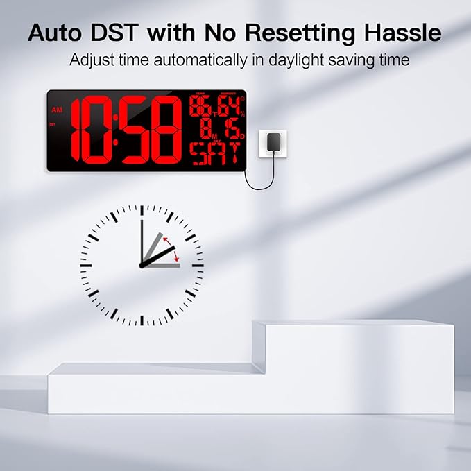 [Oversized] 18" Large Digital Wall Clock with Remote Control, Auto-Dimming Digital Clock Display with Date/Temp/Week, DST, Alarm, 5.9”Jumbo Numbers Large Digital Clock for All Spaces Use