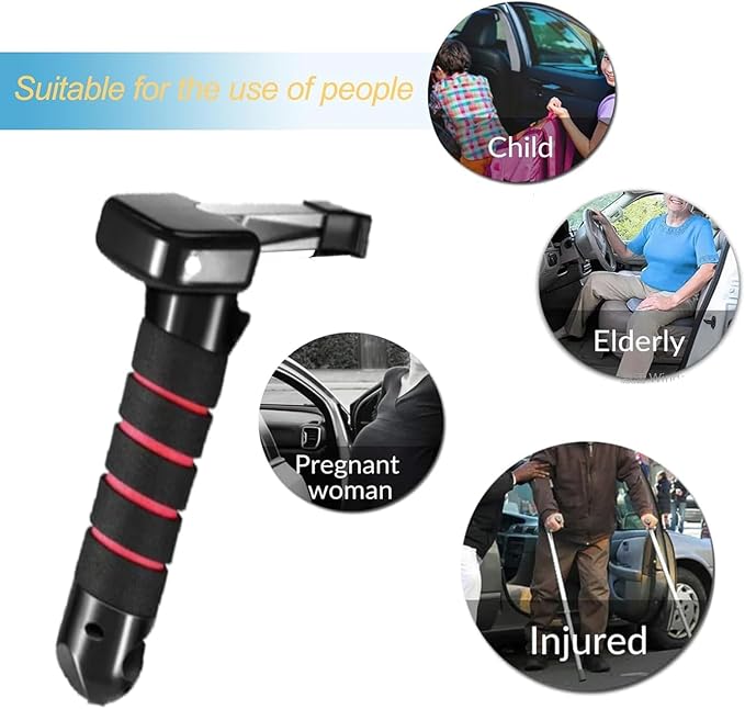 3 in 1 Vehicle Support Handles, Elderly Portable Automotive Door Assist Handle, Seatbelt Cutter and Window Breaker for Elderly and Handicapped (Red Handles *2)