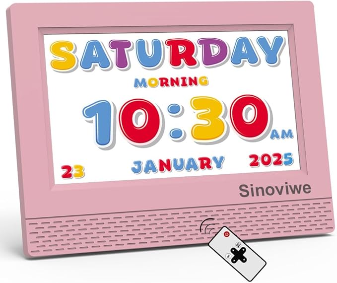 Digital Alarm Clock with 7'' HD Screen, Calendar Function,It is Perfect for Kids Aged 3-18 Years Old with Remote Control and Custom Reminder Function for Birthdays