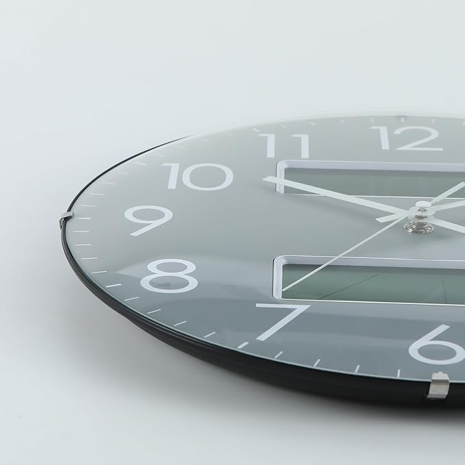 Nbdeal 13-Inch Analog Silent Wall Clock with Calendar Temperature & Humidity (Grey)