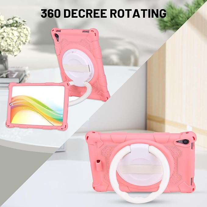 Dteck for iPad mini A17 Pro/iPad mini 6th Generation Back Cover 8.3" 2024/2021 Release, Durable Lightweight Silicone Case with Rotate Kickstand/Handle, Shoulder Strap/Screen Protector Included, Pink