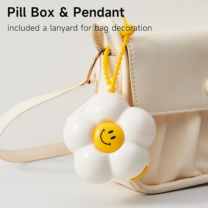 2 Pack Small Pill Organizer Travel Pill Case for Purse, 6 Compartment Pill Box with Stickers, Floral Smiley Weekly & Daily Vitamin Medication Organizer(Hot Pink)