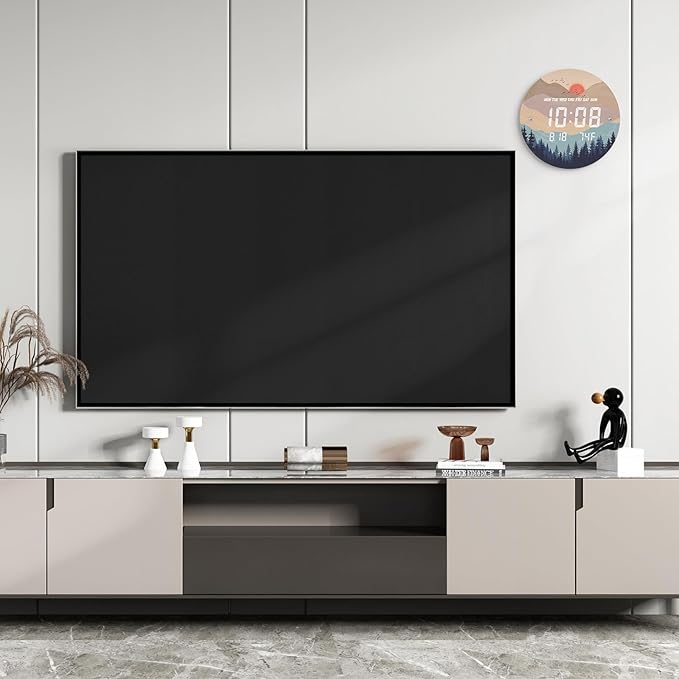 12'' Smart LED Wall Clock, Sunset Wilderness Art, Radar & Voice Activated, Auto Dimming, Large Display with Temp Date Day, 12/24H, Rechargeable for Living Room Bedroom Office Decor