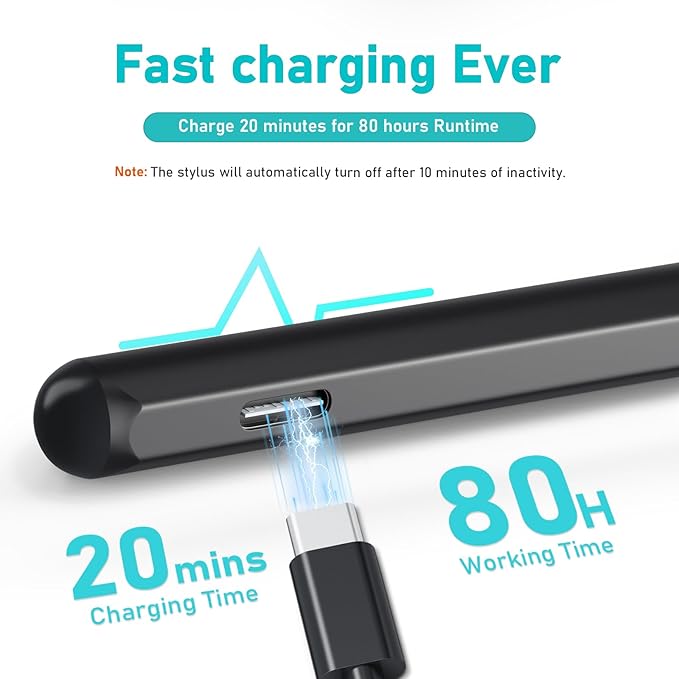 Stylus Pen for HP Envy X360 Pavilion X360 Specter X360 Spectre X2 Envy X2 Rechargeable MPP 2.0 Tilt Active Pen with 4096 Pressure Sensitivity, Palm Rejection, Tpye-c Charge, Black