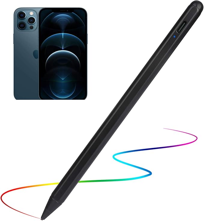iPhone 15/14/13/12 Pro Max Stylus Pencil,Active Digital Pen Type C Recharge with 1.5mm Ultra Fine Tip Stylus Pens for iPhone 15/14/13/12 Pro Max Drawing/Notes,Black