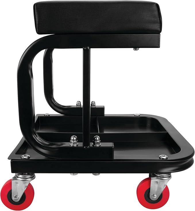 Performance Tool W85007 C-Frame Creeper Rolling Work Seat with Tool Tray for Mechanic Garages and Workshops, Black, 11.5 x 12.5-inch Tray
