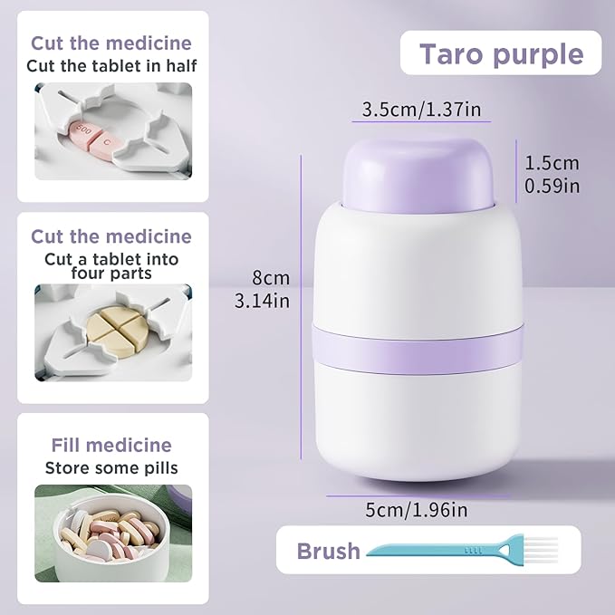 Pill Cutter - Pill Splitter for Small Pills with Stainless Steel Blade in one Third/Fourth, Suitable for Cuting Vitamins, Tablets (1/3Blue + 1/4Purple)