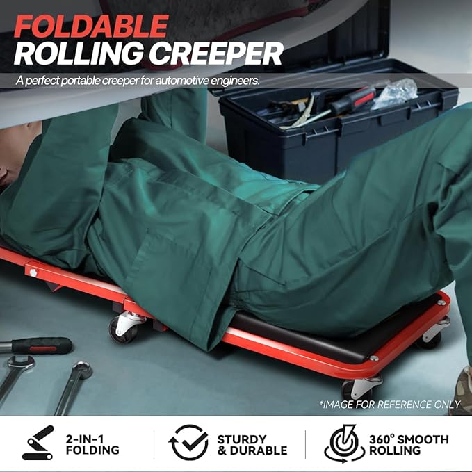 Foldable Rolling 2-in-1 Z Creeper & Seat, 36" Low-Profile Roller Mechanics Under Car Chair, 330 LBS Weight Capacity with 6 Swivel Casters