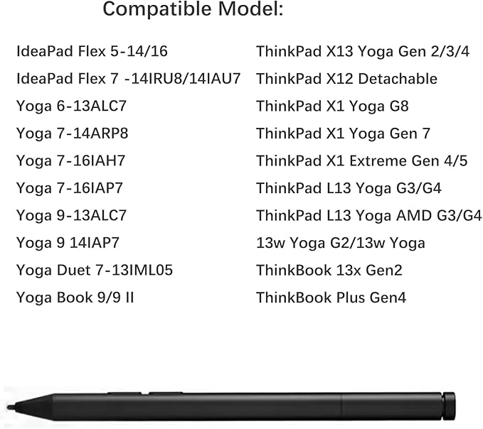 Active Pen for Lenovo Yoga C930-13, 720, 730, 920, Flex 14/15, Flex 6, ThinkPad X1 Miix 720, Miix 520/510-12, 4X80N95873 GX80N07825 (Digital Pen 2)