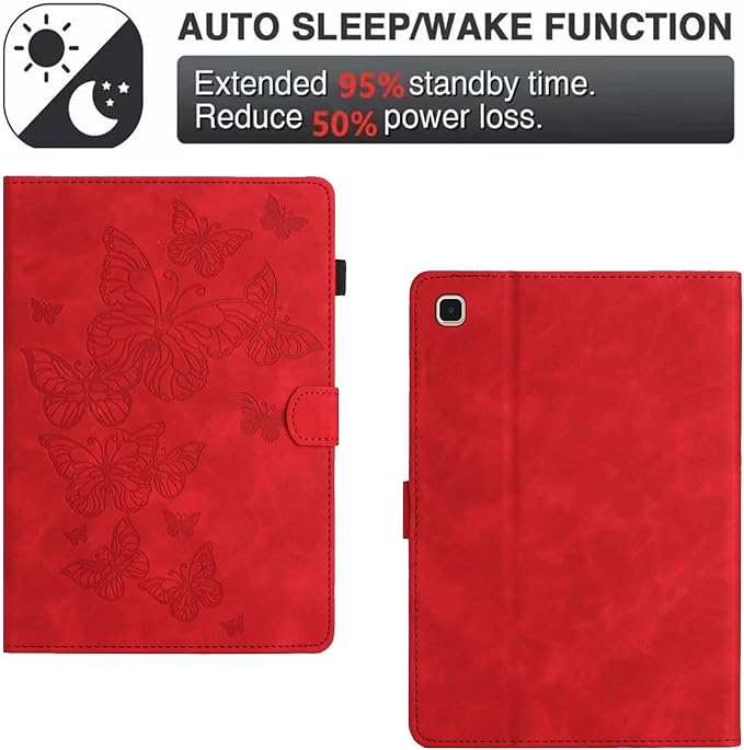Dteck for Galaxy Tab S6 Lite (10.4") Tablet Case 2024/2022/2020 (SM-P620/P610), PU Leather Slim Folio Case with Auto Sleep Wake/Adjustable Stand, Lightweight Cute Butterfly Cover with Stylus (Red)
