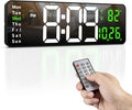 Zgrmbo 16-inch Digital Wall Clock with Remote Control, Large Display Digital Clock with Date, Indoor Temp, Week, 12/24H, Auto Dimming, A Wall Clock Suitable for Living Room, Warehouse, Shop, Gym