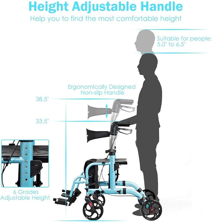 GOPLUS 2 in 1 Rollator Walkers for Seniors, Folding Rollator Walker with Seat, 8-inch Wheel Medical Drive Walker Wheelchair Combo with Backrest, Adjustable Handle for Adults, Aluminium Frame